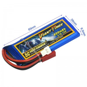 3.7V 1S 800mAh 25C鋰電池 MX2.0-2P正向 +JST 插頭